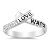 Sterling Silver Love Waits Circle Shaped With Clear CZ RingAnd Face Height 7mm