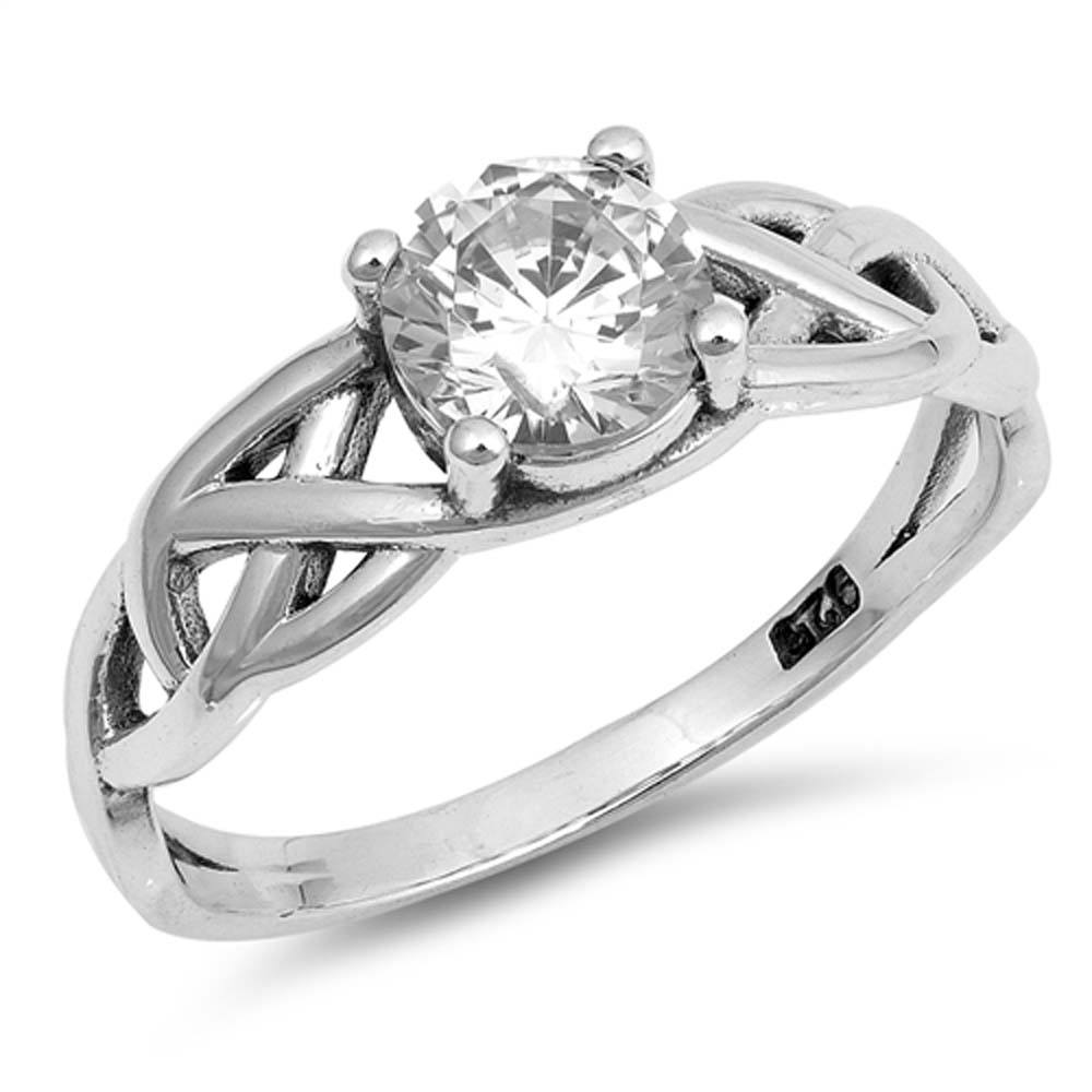 Sterling Silver Circle Shaped With Clear CZ RingAnd Face Height 6mm