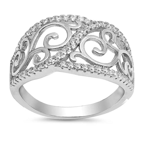 Sterling Silver Celtic Shaped Clear CZ RingAnd Face Height 12mm