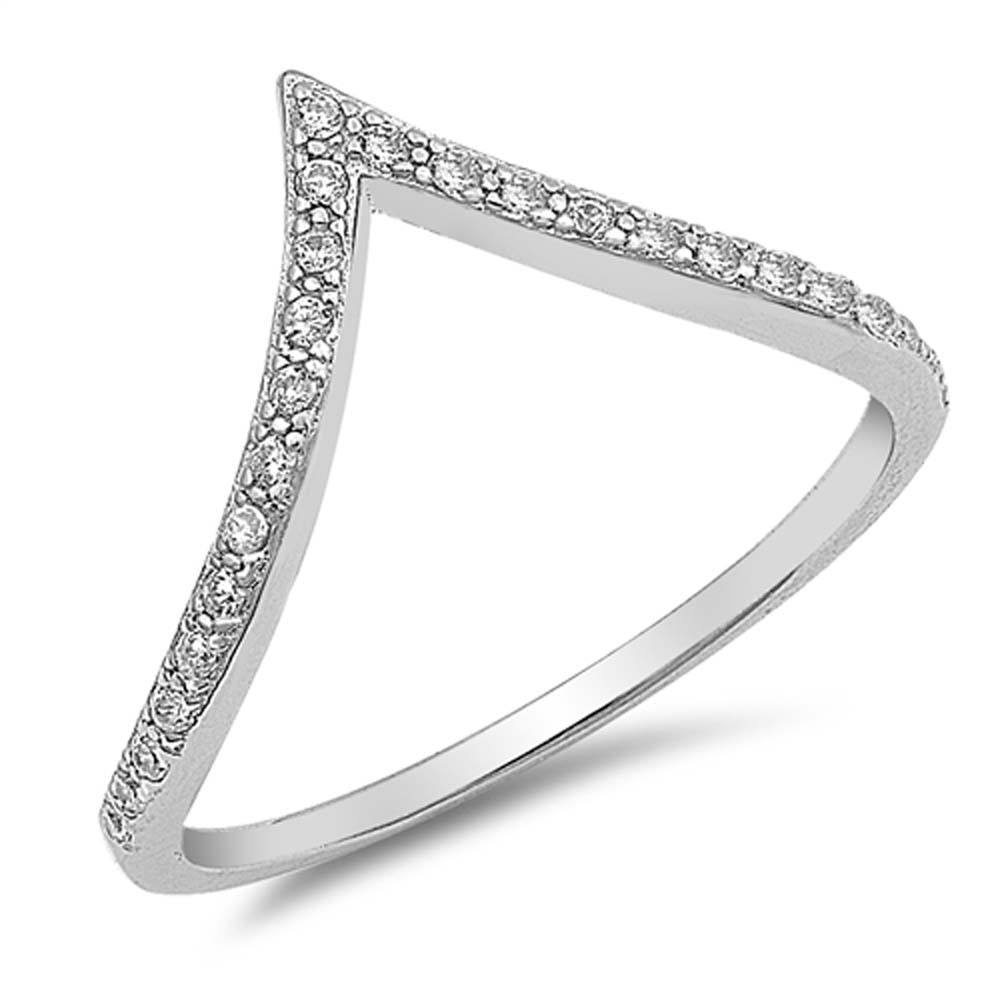 Sterling Silver V Shaped With Clear CZ RingAnd Face Height 10mm