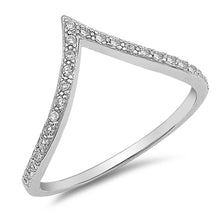 Load image into Gallery viewer, Sterling Silver V Shaped With Clear CZ RingAnd Face Height 10mm
