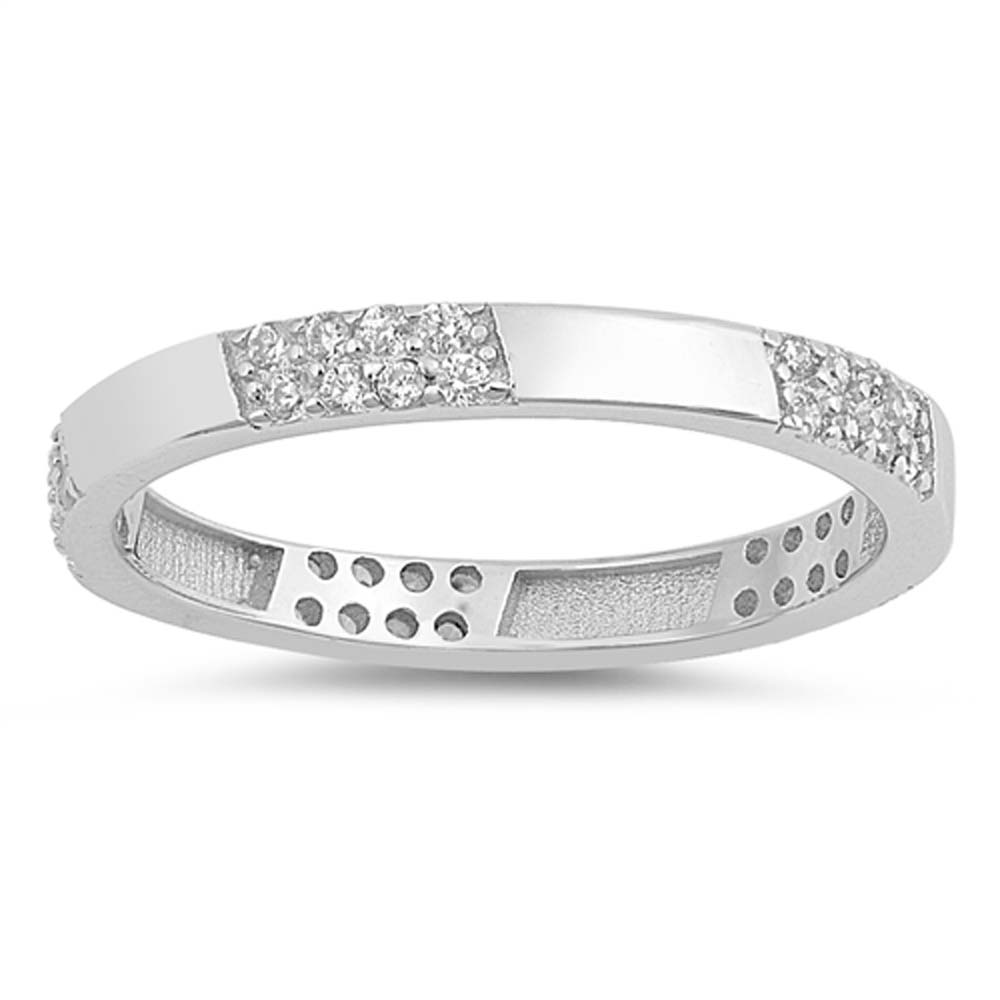 Sterling Silver Circle Shaped With Clear CZ RingAnd Face Height 3mm