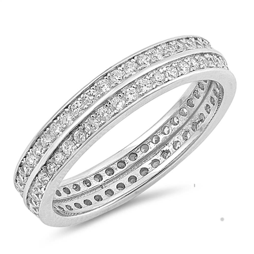 Sterling Silver Circle Shaped With Clear CZ RingAnd Face Height 4mm