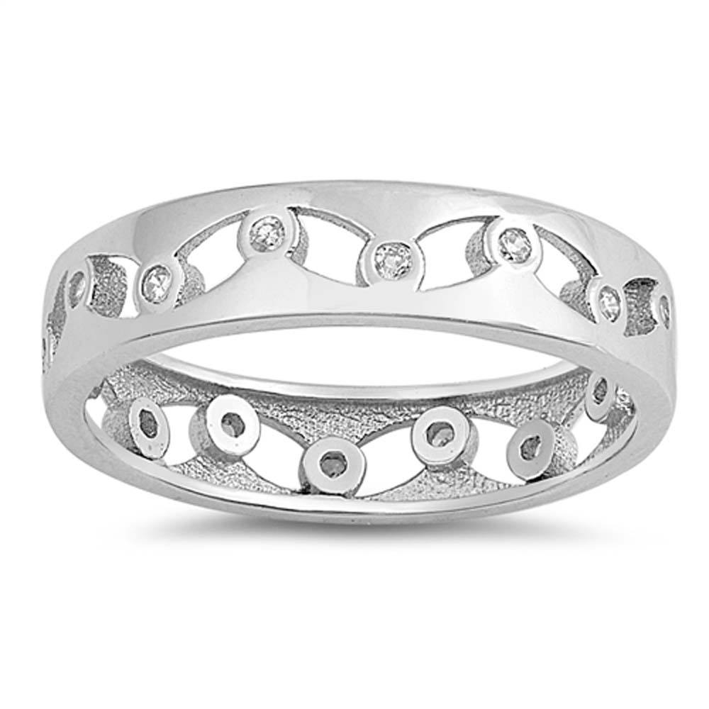 Sterling Silver Circle Shaped With Clear CZ RingAnd Face Height 5mm