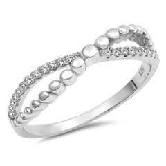 Sterling Silver Circle Shaped With Clear CZ RingAnd Face Height 4mm