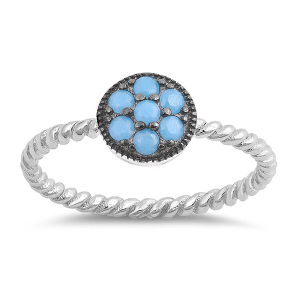 Sterling Silver With Nano Imitation Turquoise Cubic Zirconia Stone RingAnd Face Height 7mm