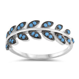 Sterling Silver With Nano Imitation Turquoise Cubic Zirconia With Leaves Stone RingAnd Face Height 6mm