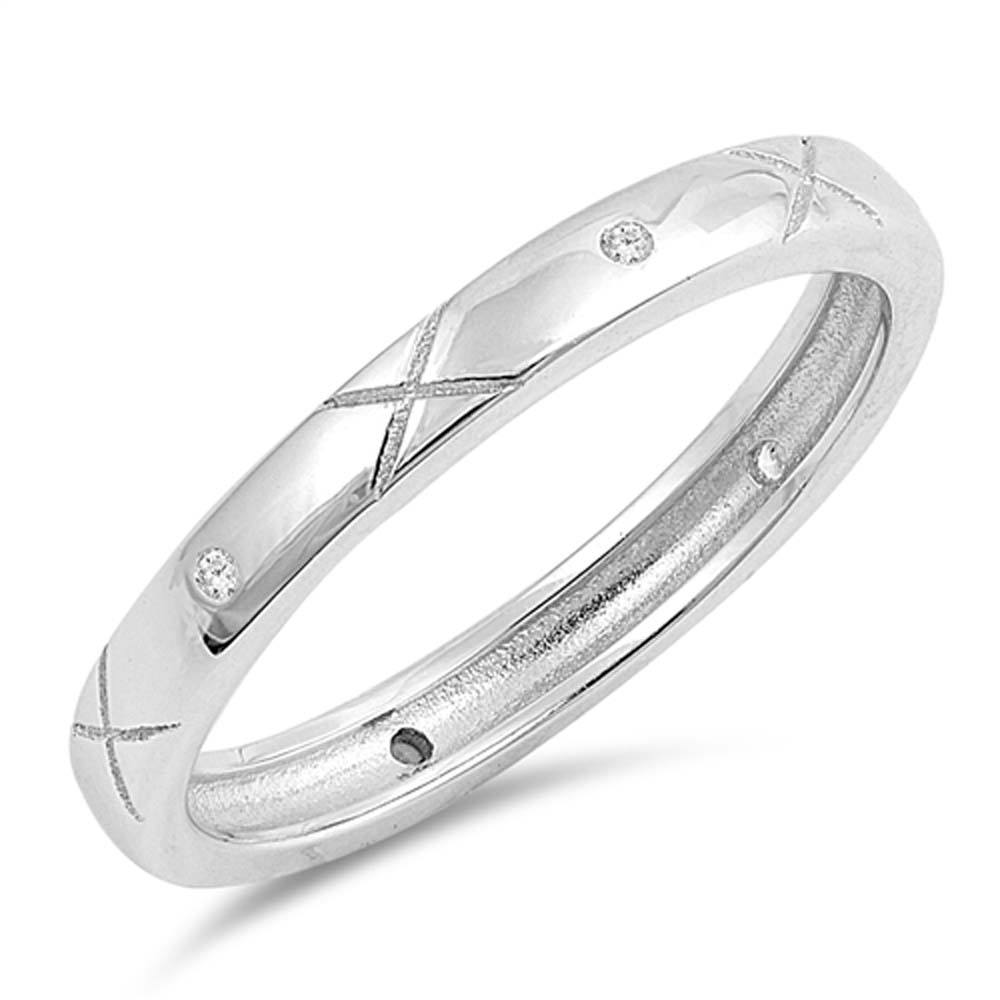 Sterling Silver Circle Shaped With Decorative Band CZ RingAnd Face Height 3mm