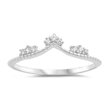 Load image into Gallery viewer, Sterling Silver Rhodium Plated V Shaped Clear CZ RingsAnd Face Height 4mm