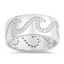 Load image into Gallery viewer, Sterling Silver Wave Shaped With CZ RingAnd Face Height 9mm