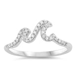 Sterling Silver Waves Shaped Clear CZ RingsAnd Face Height 7mm