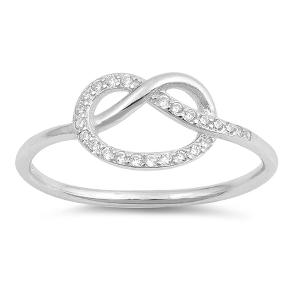 Sterling Silver Infinity Loop Shaped Clear CZ RingsAnd Face Height 7mm