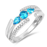 Sterling Silver Blue Topaz Three Lines Shaped Clear CZ RingsAnd Face Height 8mm