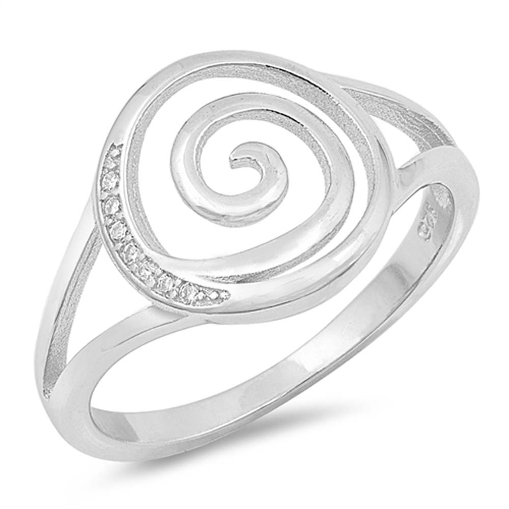 Sterling Silver Spiral Shaped Clear CZ RingsAnd Face Height 13mm