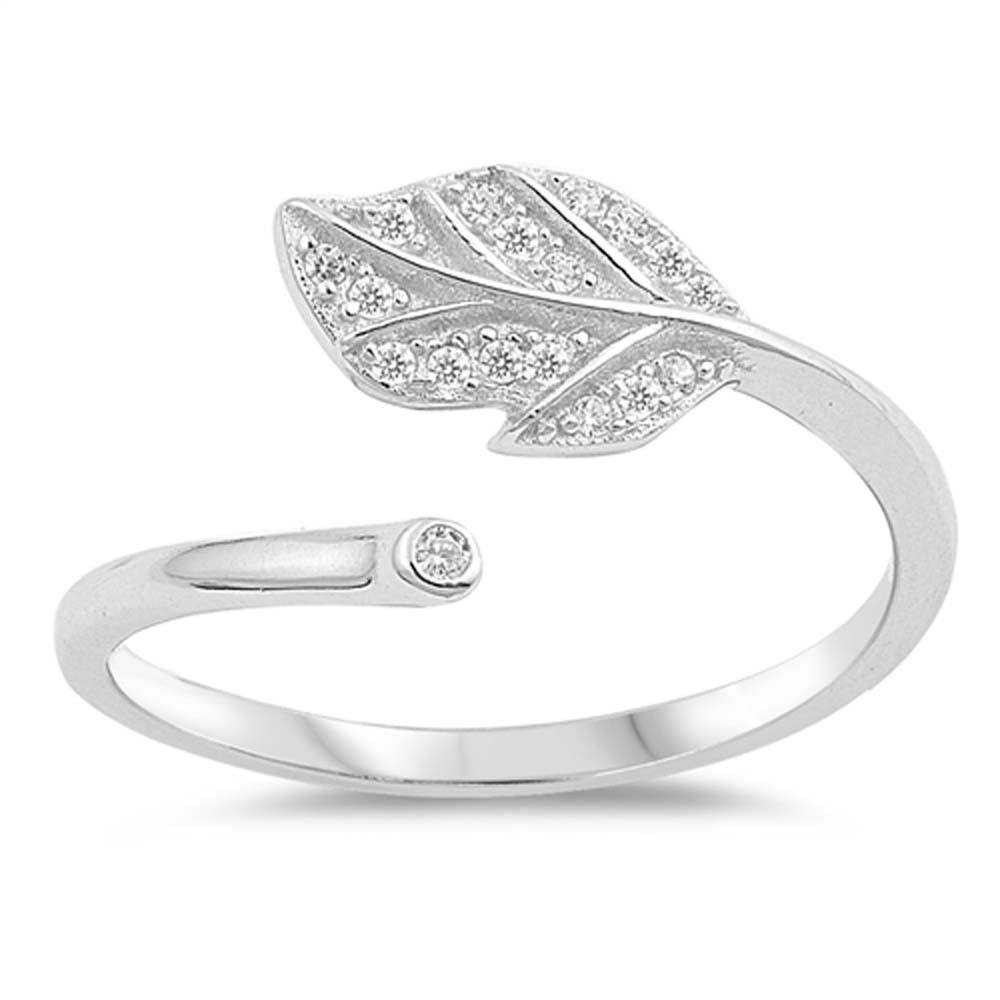 Sterling Silver Leaf Shaped Clear CZ RingsAnd Face Height 9mm