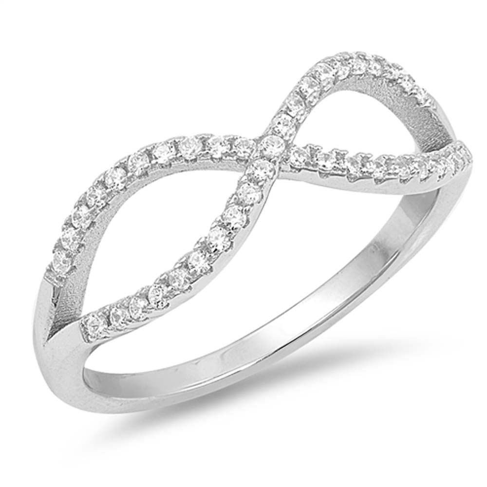 Sterling Silver Infinity Shaped Clear CZ RingsAnd Face Height 7mm