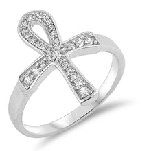 Load image into Gallery viewer, Sterling Silver Cross Shaped Clear CZ RingsAnd Face Height 19mm