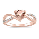 Sterling Silver Heart With Morganite And Cubic Zirconia Ring