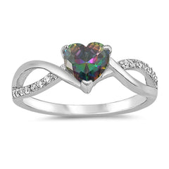 Sterling Silver Heart With Rainbow Topaz And Cubic Zirconia Ring