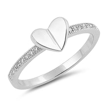 Load image into Gallery viewer, Sterling Silver Folded Heart Shaped Clear CZ RingsAnd Face Height 6mm