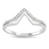 Sterling Silver V Shaped Clear CZ RingsAnd Face Height 8mm