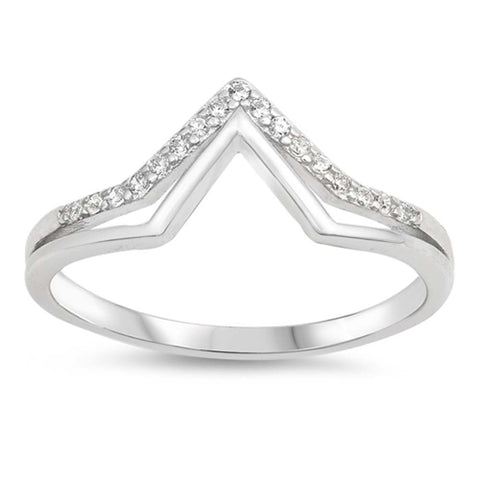 Sterling Silver V Shaped Clear CZ RingsAnd Face Height 8mm