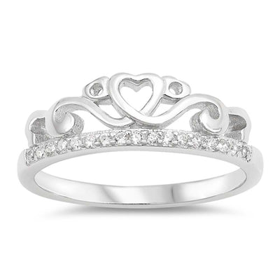 Sterling Silver Crown Shaped Clear CZ RingsAnd Face Height 6mm