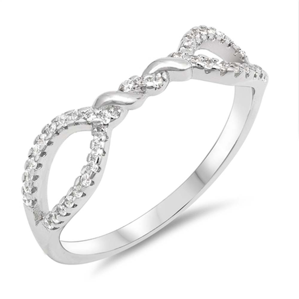 Sterling Silver Knot Shaped Clear CZ RingsAnd Face Height 6mm