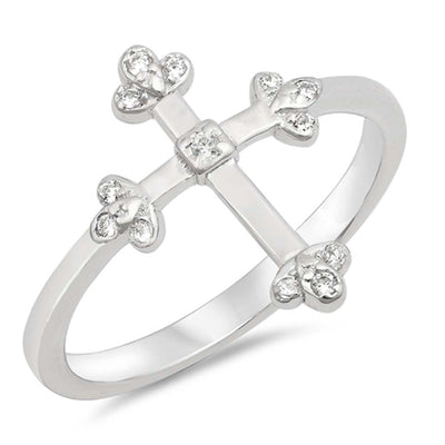Sterling Silver Cross Shaped Clear CZ RingsAnd Face Height 15mm