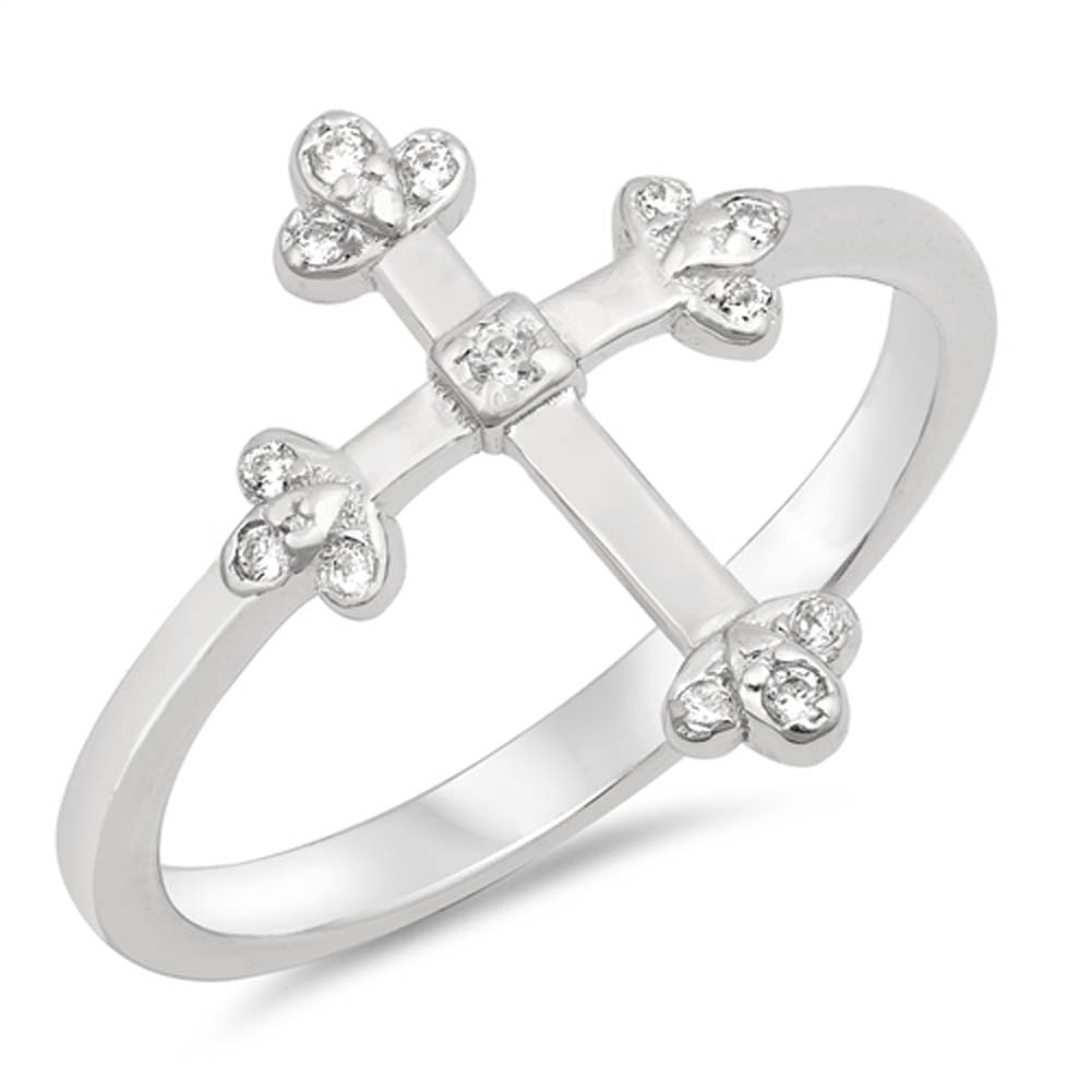Sterling Silver Cross Shaped Clear CZ RingsAnd Face Height 15mm