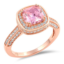 Load image into Gallery viewer, Sterling Silver Rose Gold Plated Pink Square Shaped Clear CZ RingsAnd Face Height 11mmAnd Band Width 4mm