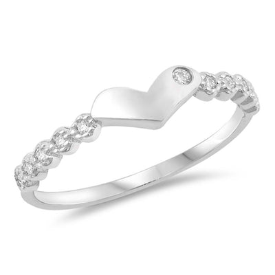Sterling Silver Heart Shaped Clear CZ RingsAnd Face Height 4mm