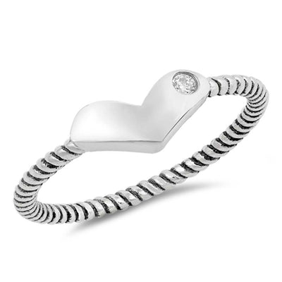 Sterling Silver Heart Shaped Clear CZ RingsAnd Face Height 4mm