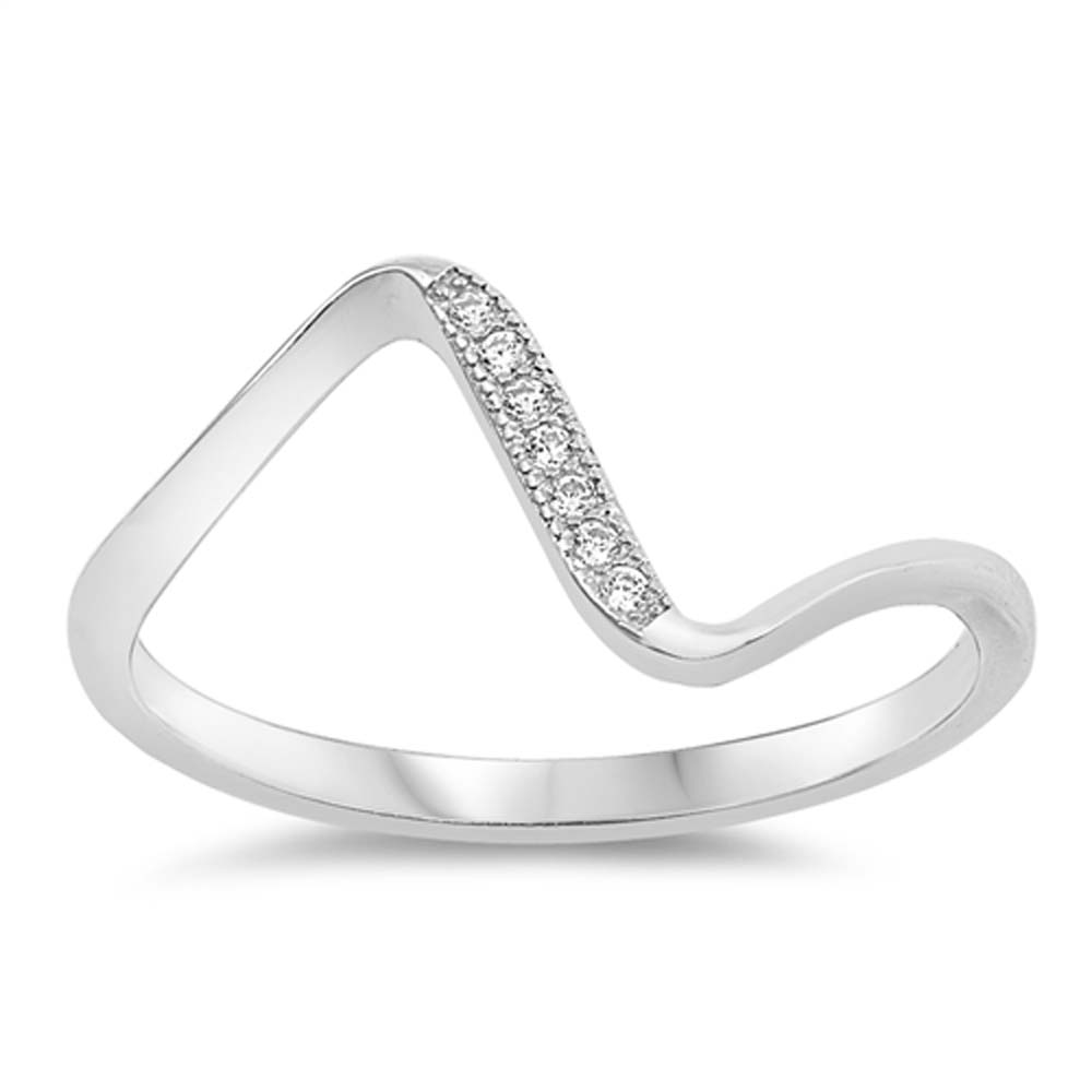 Sterling Silver Wave Shaped Clear CZ RingsAnd Face Height 7mm