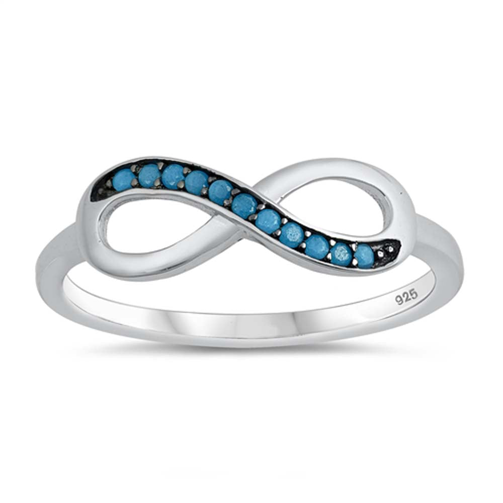 Sterling Silver Infinity Nano Imitation Turquoise Stone CZ Ring