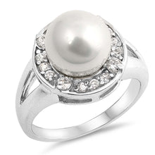 Load image into Gallery viewer, Sterling Silver Round Simulated Pearl And Cubic Zirconia Ring