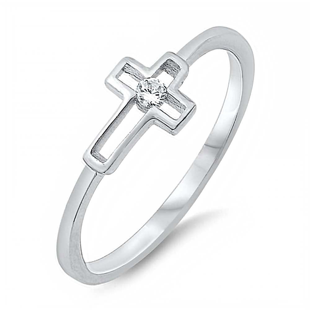 Sterling Silver Open Cross CZ Ring