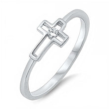 Load image into Gallery viewer, Sterling Silver Open Cross CZ Ring