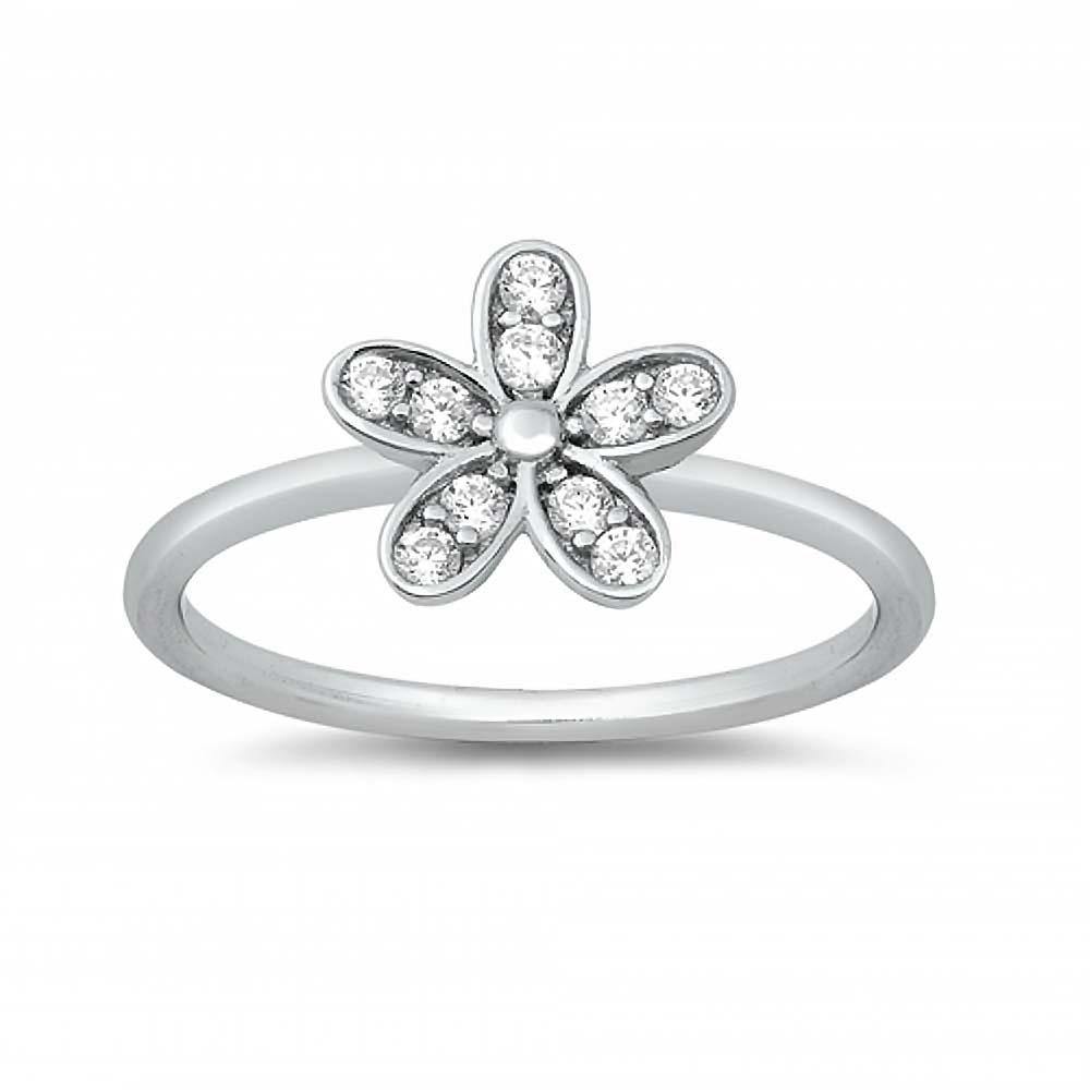 Sterling Silver Flower CZ Ring - silverdepot