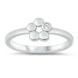 Sterling Silver Flower Cubic Zirconia Ring