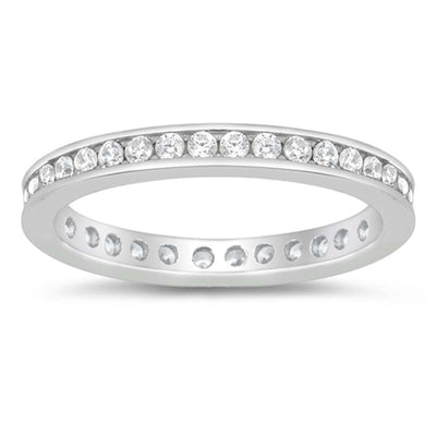 Sterling Silver Rhodium Plated Cubic Zirconia Eternity Ring