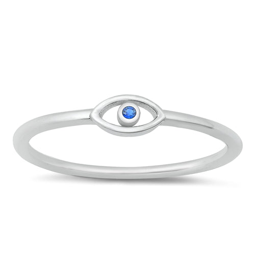 Sterling Silver Rhodium Plated Eye Blue CZ Ring