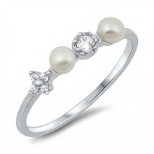 Load image into Gallery viewer, Sterling Silver Pearl CZ Ring