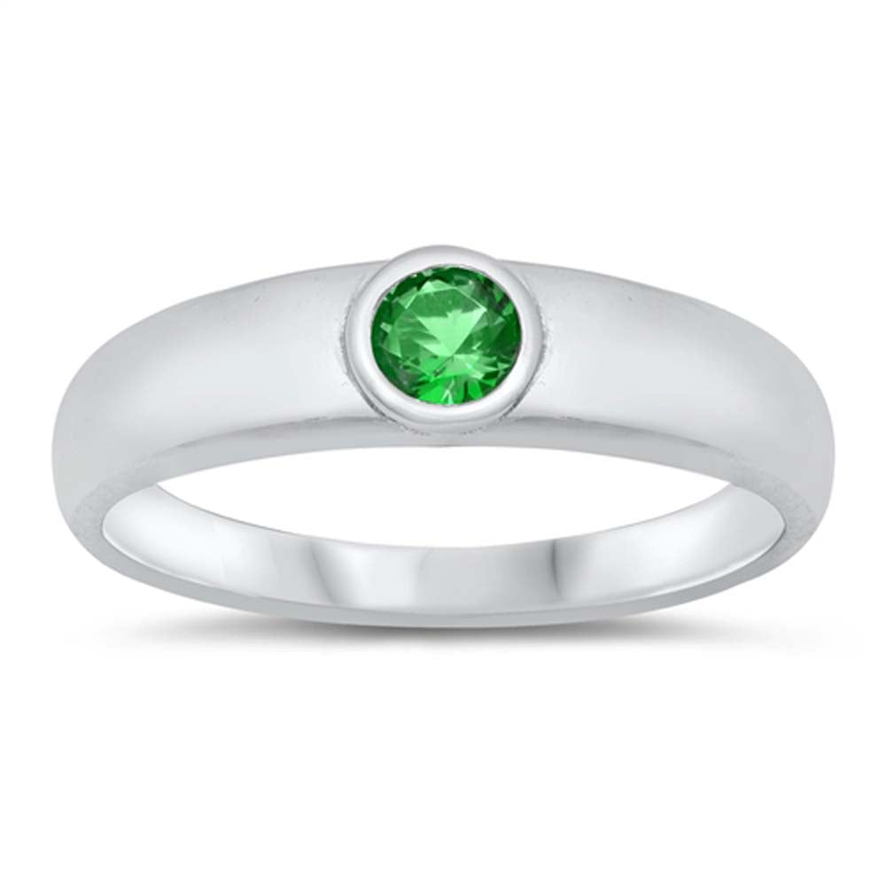 Sterling Silver Round With Emerald Cubic Zirconia Ring