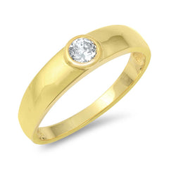 Sterling Silver Yellow Gold Plated Round Cubic Zirconia Ring