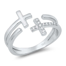 Load image into Gallery viewer, Sterling Silver Crosses Cubic Zirconia Ring