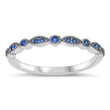 Sterling Silver Rhodium Plated Blue Sapphire CZ Ring