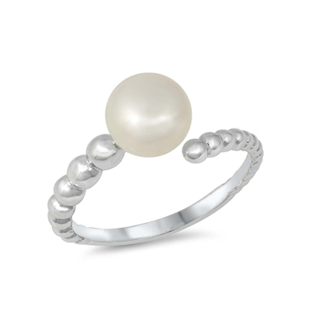 Sterling Silver Round Pearl Ring