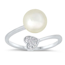 Load image into Gallery viewer, Sterling Silver Pearl And Heart Cubic Zirconia Ring