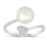 Sterling Silver Pearl And Heart Cubic Zirconia Ring